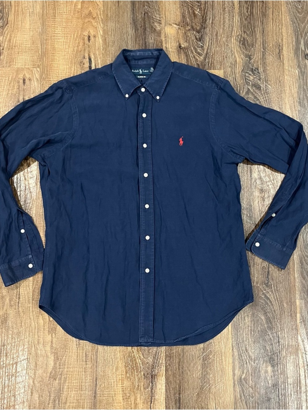 Polo Ralph Lauren Shirt M (fits like a  L) Silk Linen Classic Fit Button Up Blue